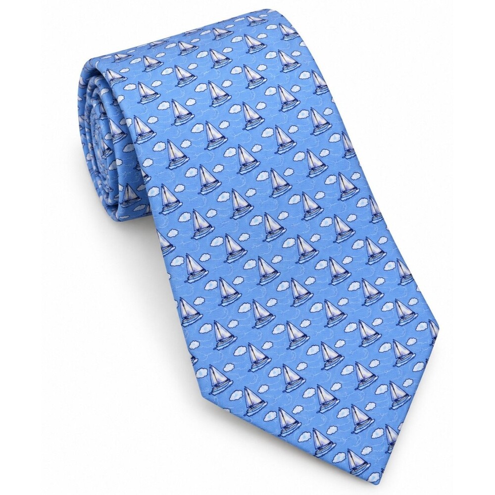 Vineyard Vines Sailboat Print Silk Necktie Blue Nautical Preppy 57x3.5 USA Made